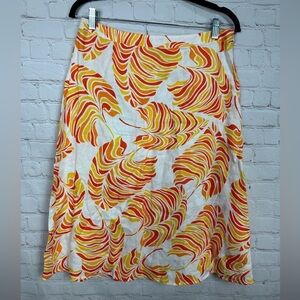 Richard Malcolm Woman's‎ Linen midi length bright leaf print, sz 6, EUC